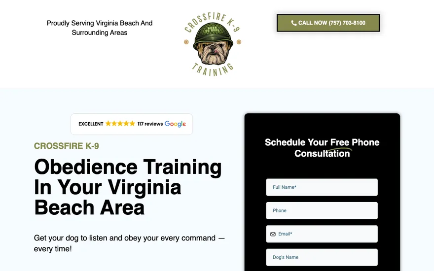 Obedience Training landing page